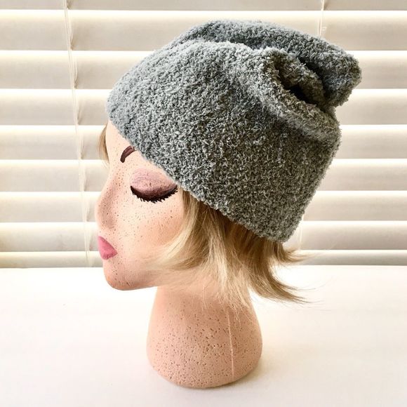 Chenille Ribbed Stretch Poly Soft Cozy Gray Beanie Winter Hat - Picture 6 of 6